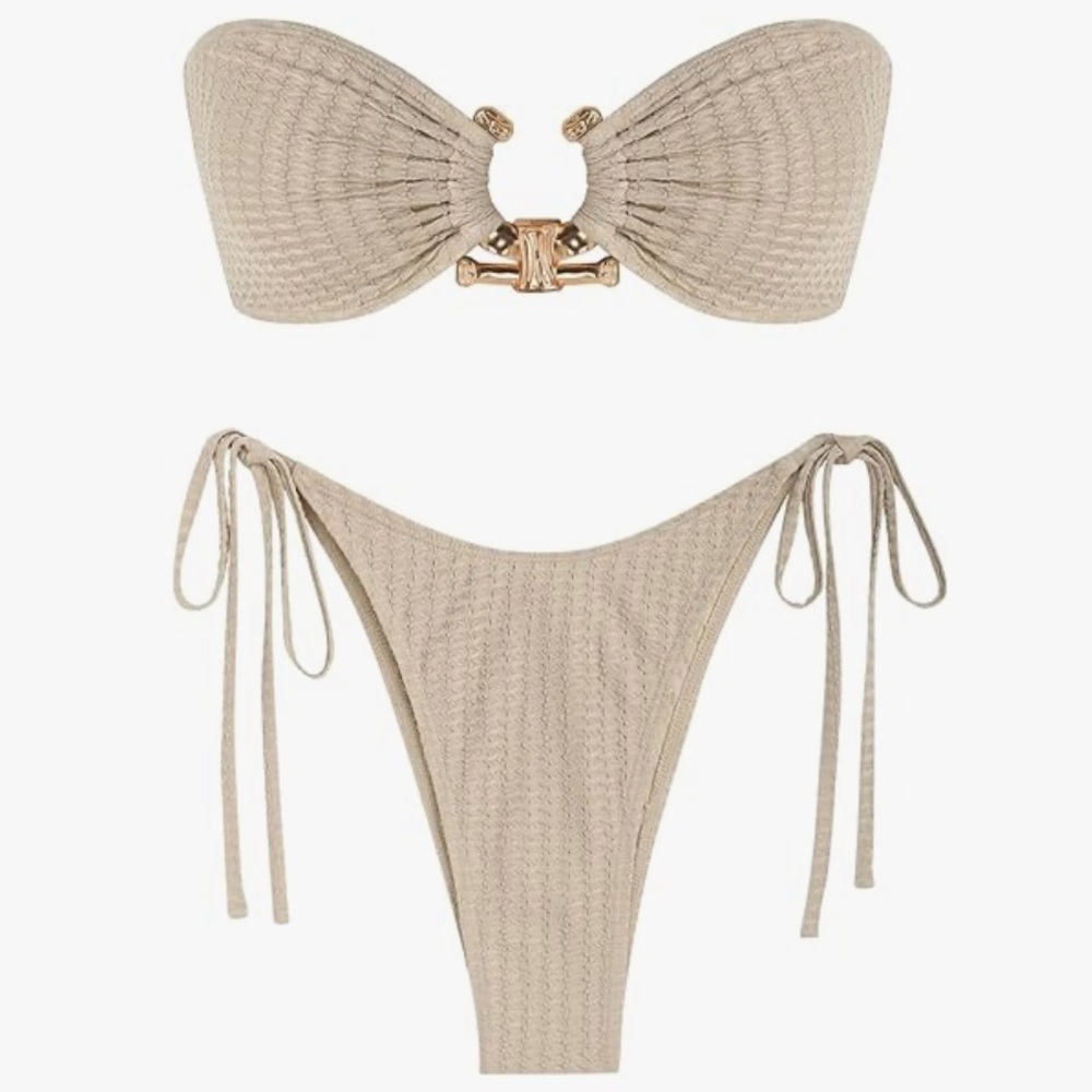 Bandeau Bikini Set with Gold Ring Accent